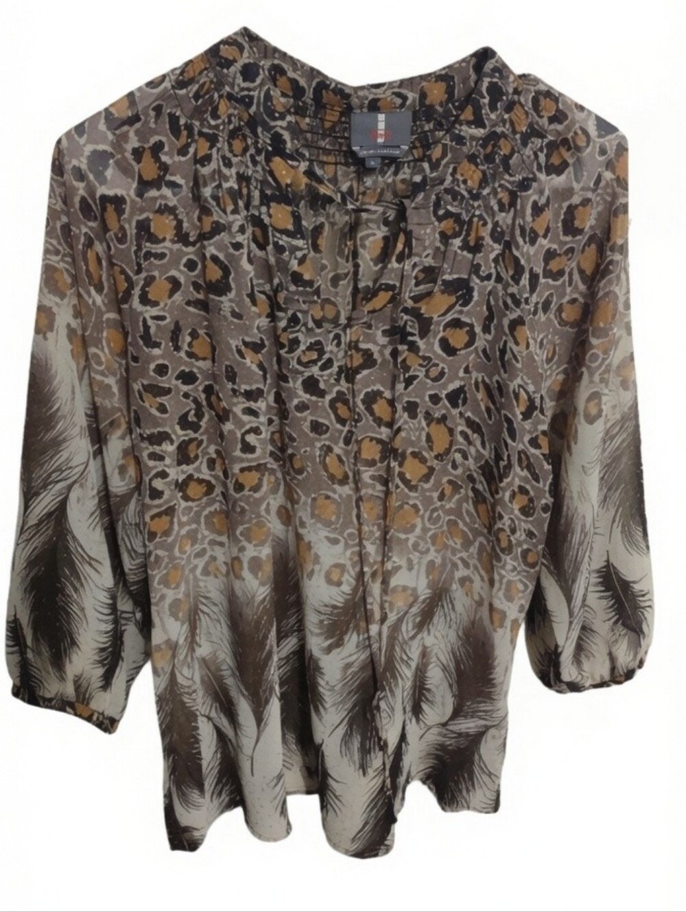 Animal Print Sheer Flowy Blouse L Mobwife Artsy Lightweight Metallic Casual